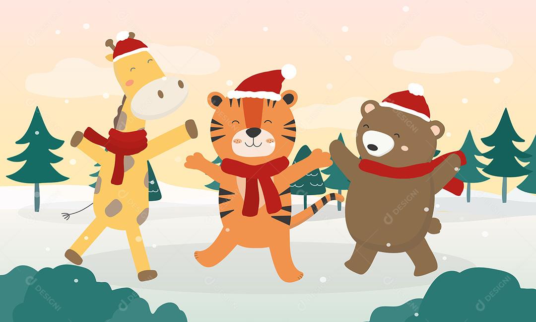 Animal em atividade natalinas Ilustrações Vetor EPS