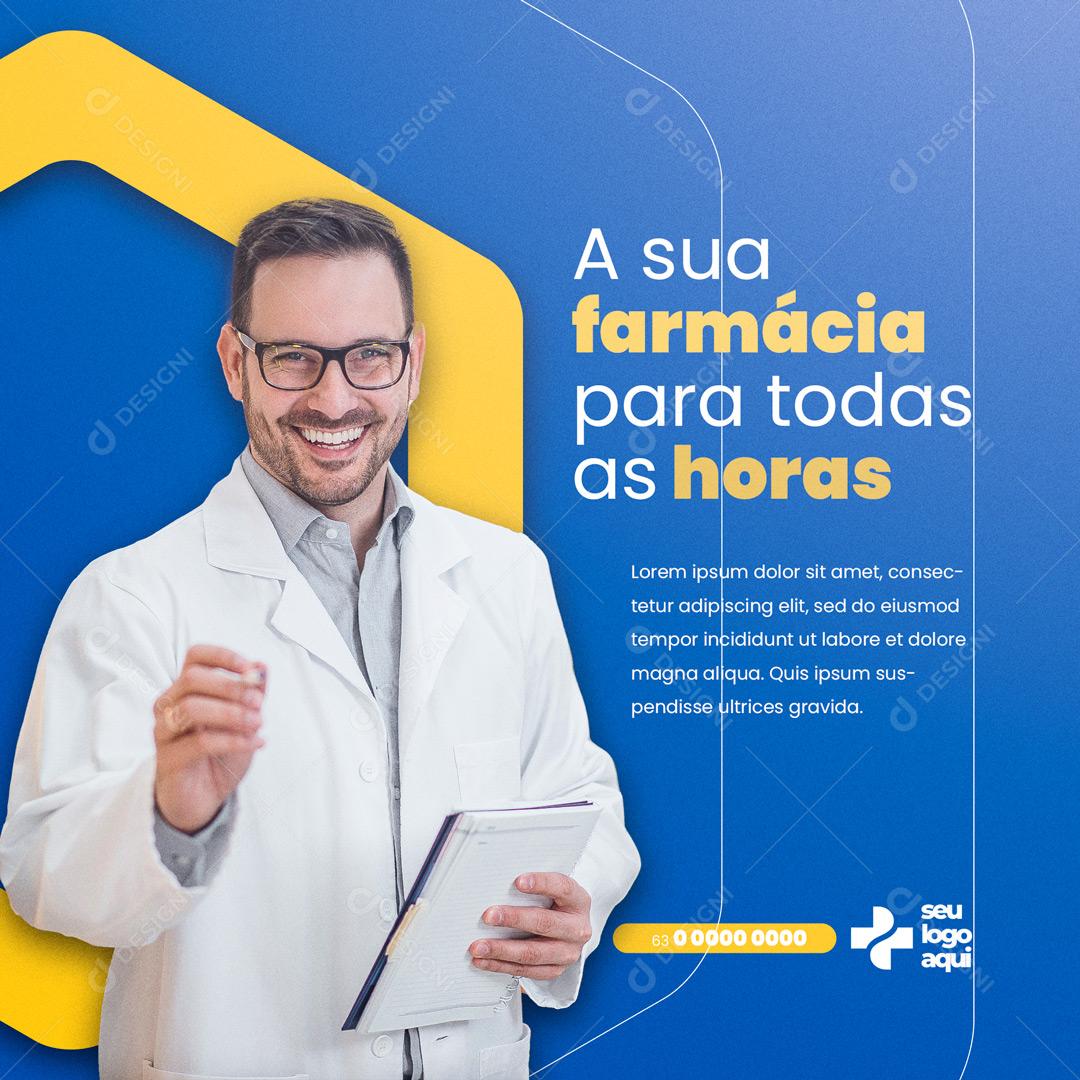 Farmácia Drogaria A Sua Farmácia Para Todas as Horas Social Media PSD Editável