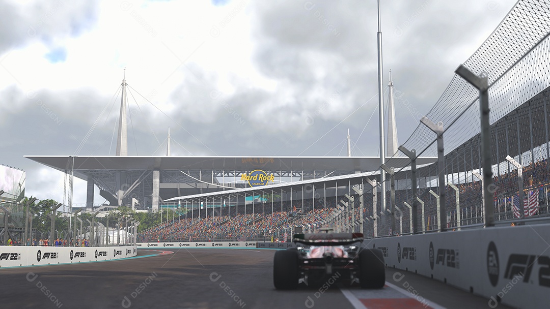 Vista do Hard Rock Stadium da ilustração 3D da pista F1 Miami São Paulo, Brasil.