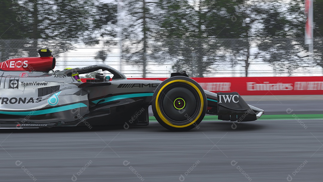 Ilustração 3D do carro Mercedes F1 São Paulo, Brasil.