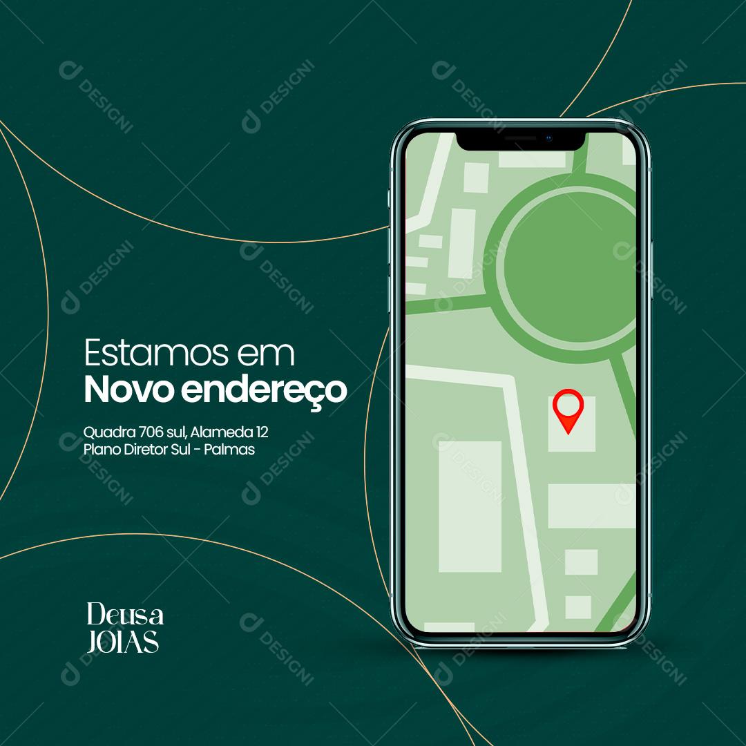 Post Semijoias Estamos em Novo Endereço Social Media PSD Editável