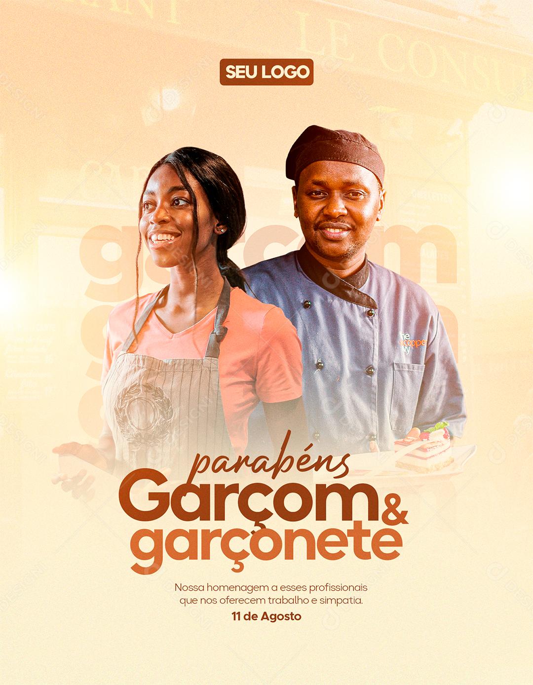 Parabéns Garçom e Garçonete 11 de agosto Social Media PSD Editável