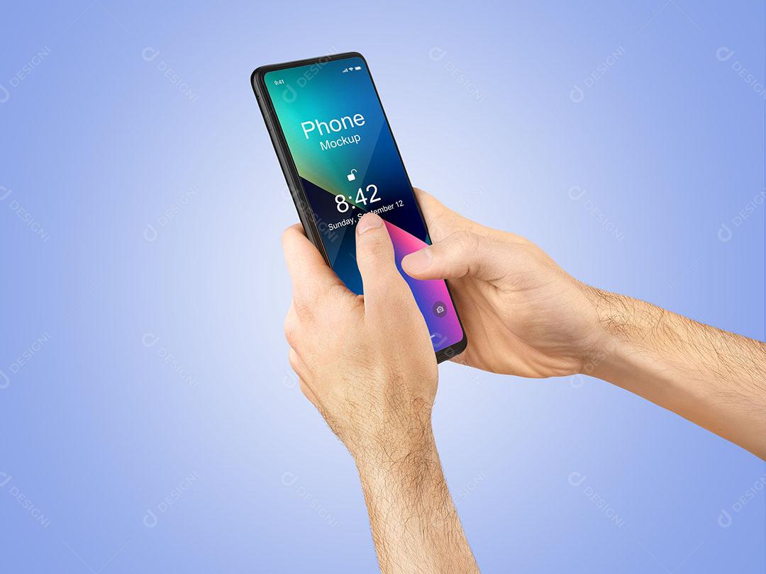 Mão Segurando Celular Smartphone Mockup PSD