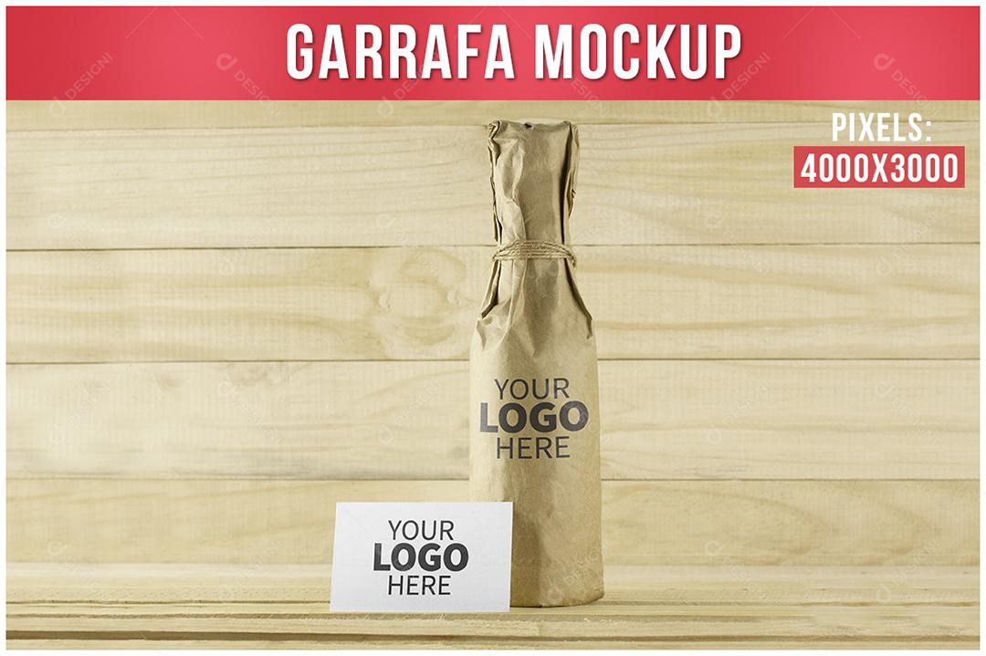 Garrafa Mockup Kraft Cartão Visita PSD