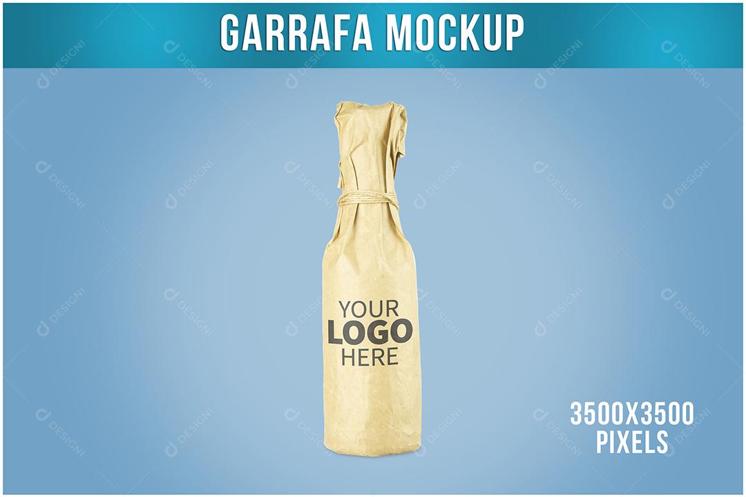 Garrafa Mockup Enrolada Papel Kraft PSD