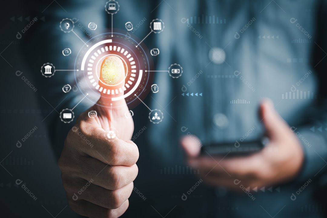 Segurança de login de pessoas de negócios com tecnologia de impressão digital
