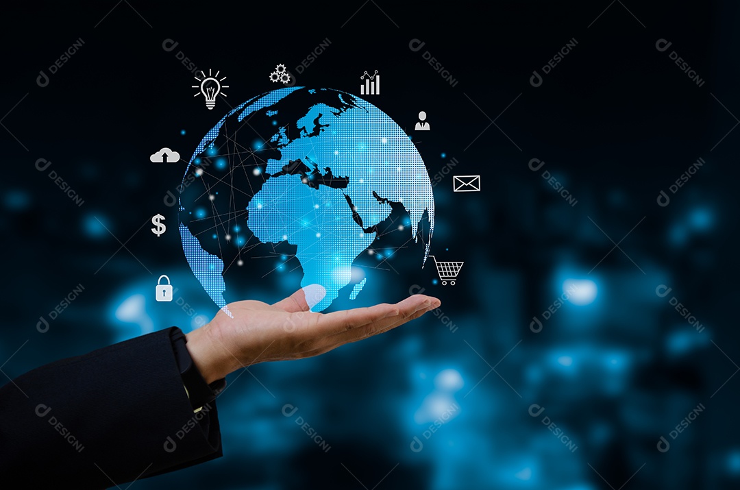 Comunicação digital e conceito de tecnologia virtual WEB 3.0.hand