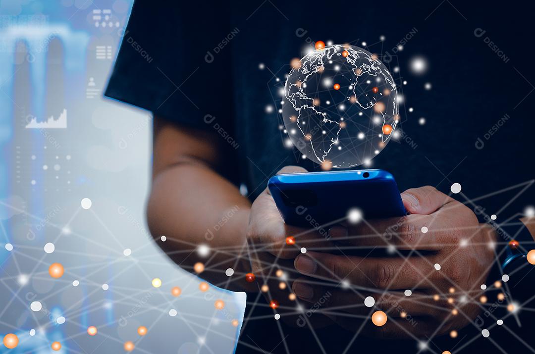 Conexão de rede de Internet de negócios global de smartphone de uso manual