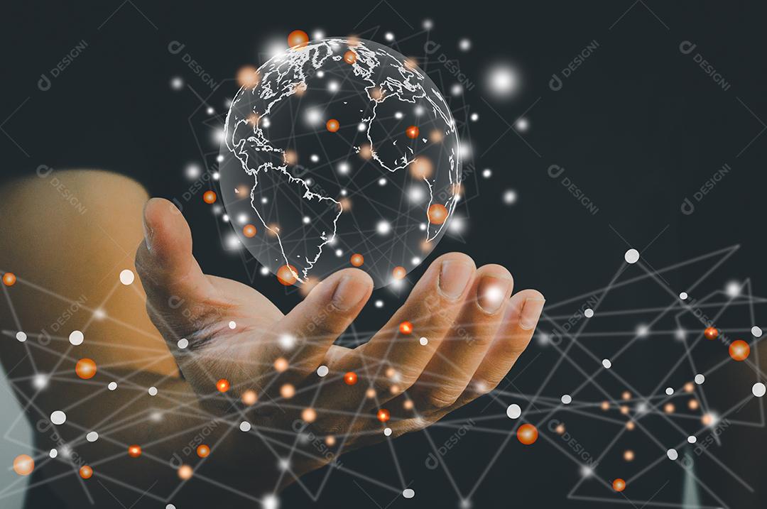 Conexão de rede de Internet de negócios globais e mídia social.