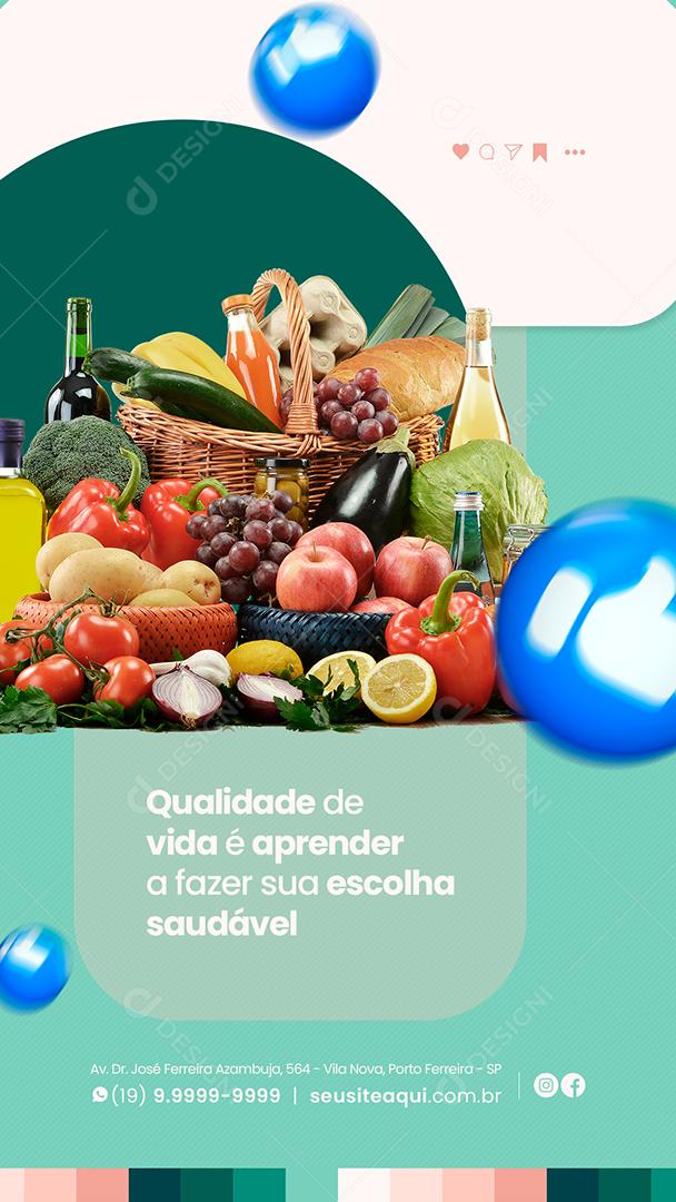 Qualidade de vida é aprender a fazer escolha saudável Nutricionista Social Media PSD Editável