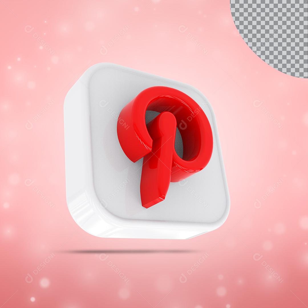 Elemento 3D Pinterest branco e vermelho Para Composição PSD
