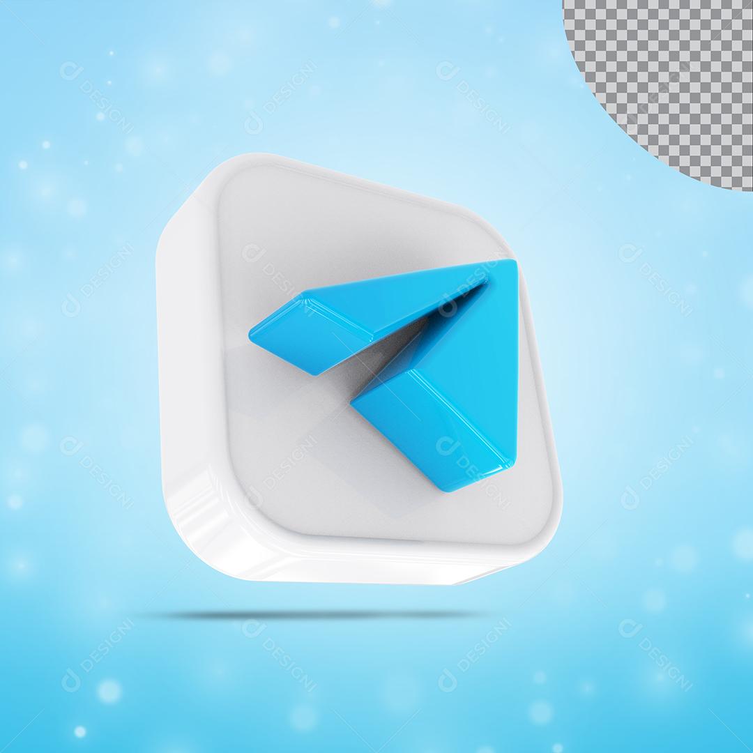 Elemento 3D Telegram Branco e azul Para Composição PSD