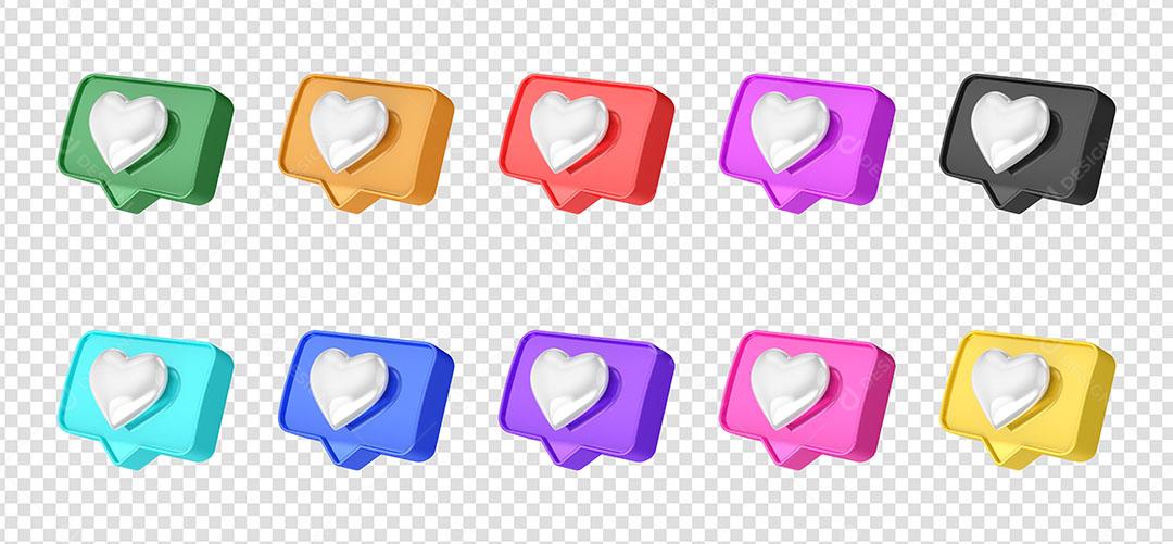 Likes de Coração Elemento 3D para Composição PSD