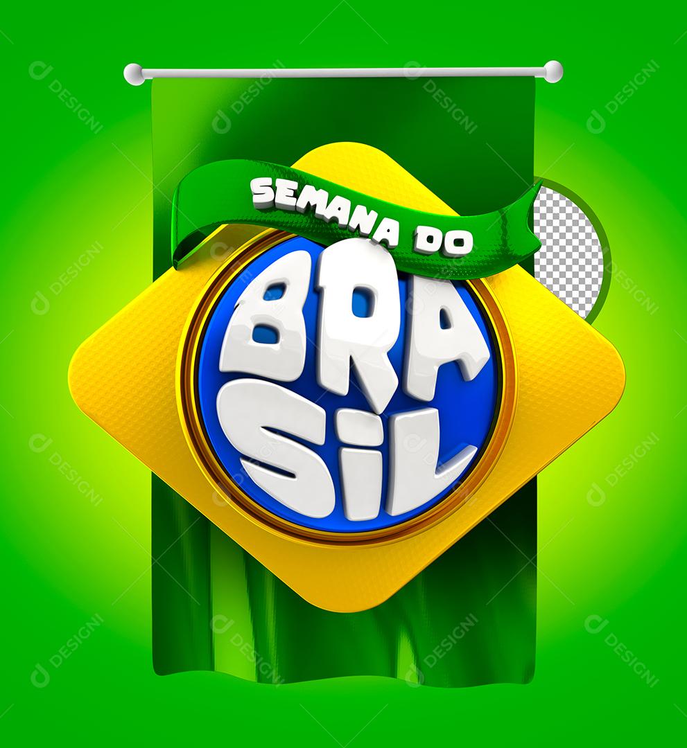Semana do Brasil Selo 3D Verde e Amarelo para Composição PSD