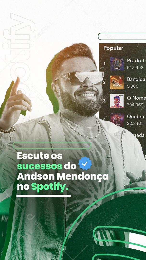 Flyer Escute Os Sucessos Do Anderson Mendonça No Spotify Social Media PSD Editável