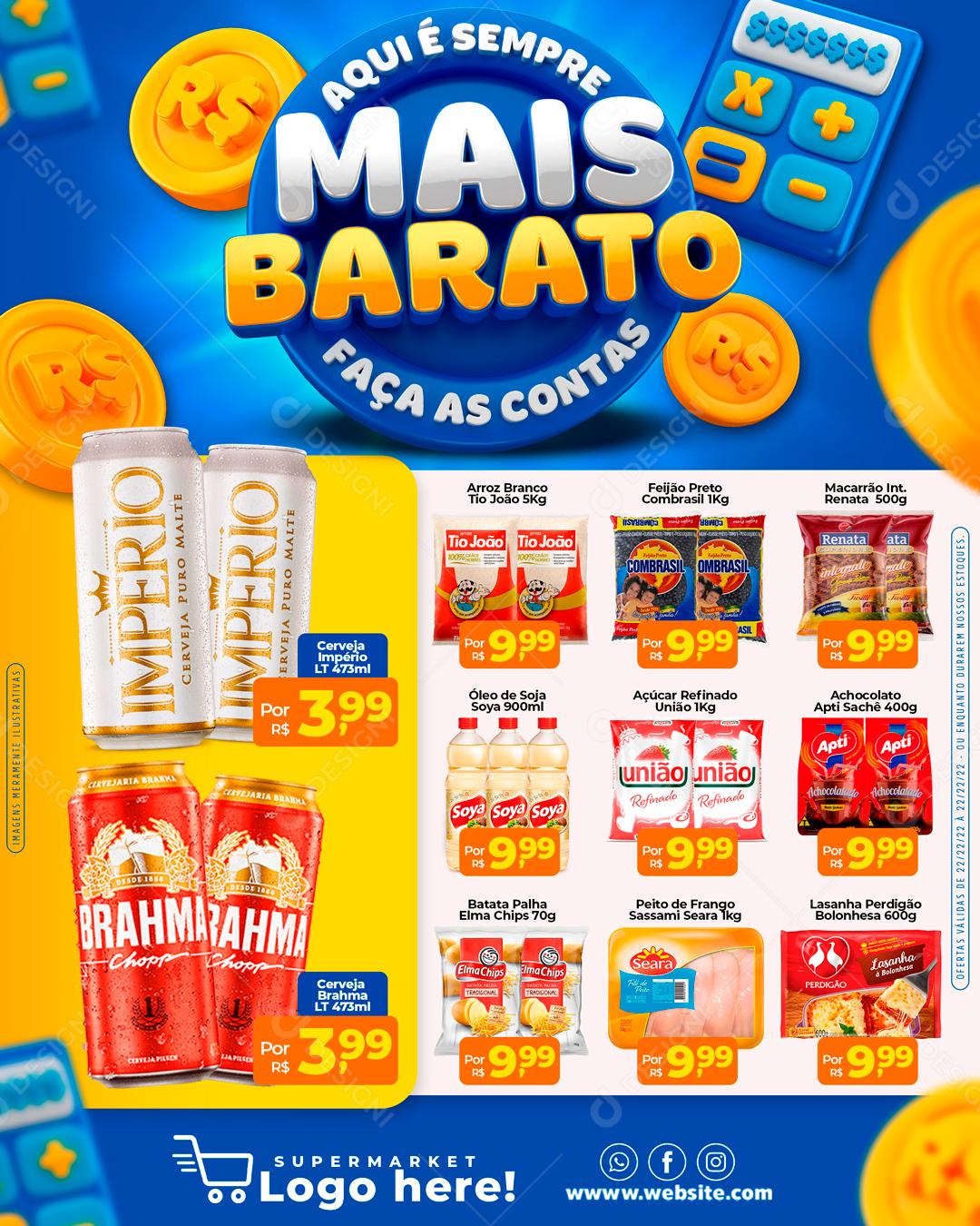 Encarte Aqui é Sempre Mais Barato Faça As Contas Social Media PSD Editável