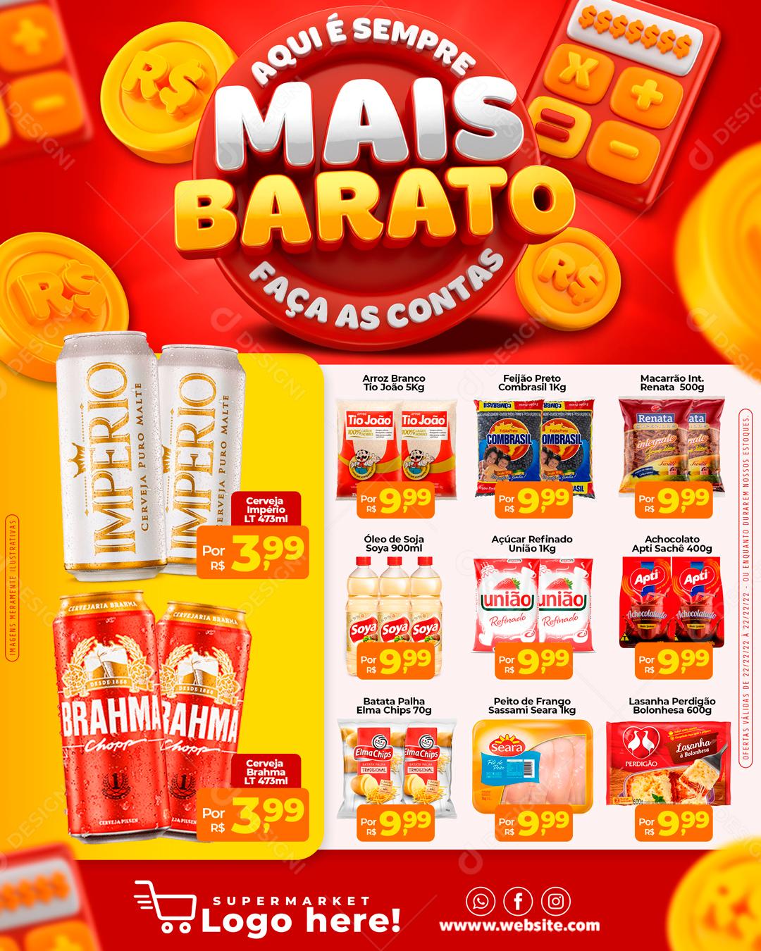 Encarte Aqui é Sempre Mais Barato Faça As Contas Social Media PSD Editável