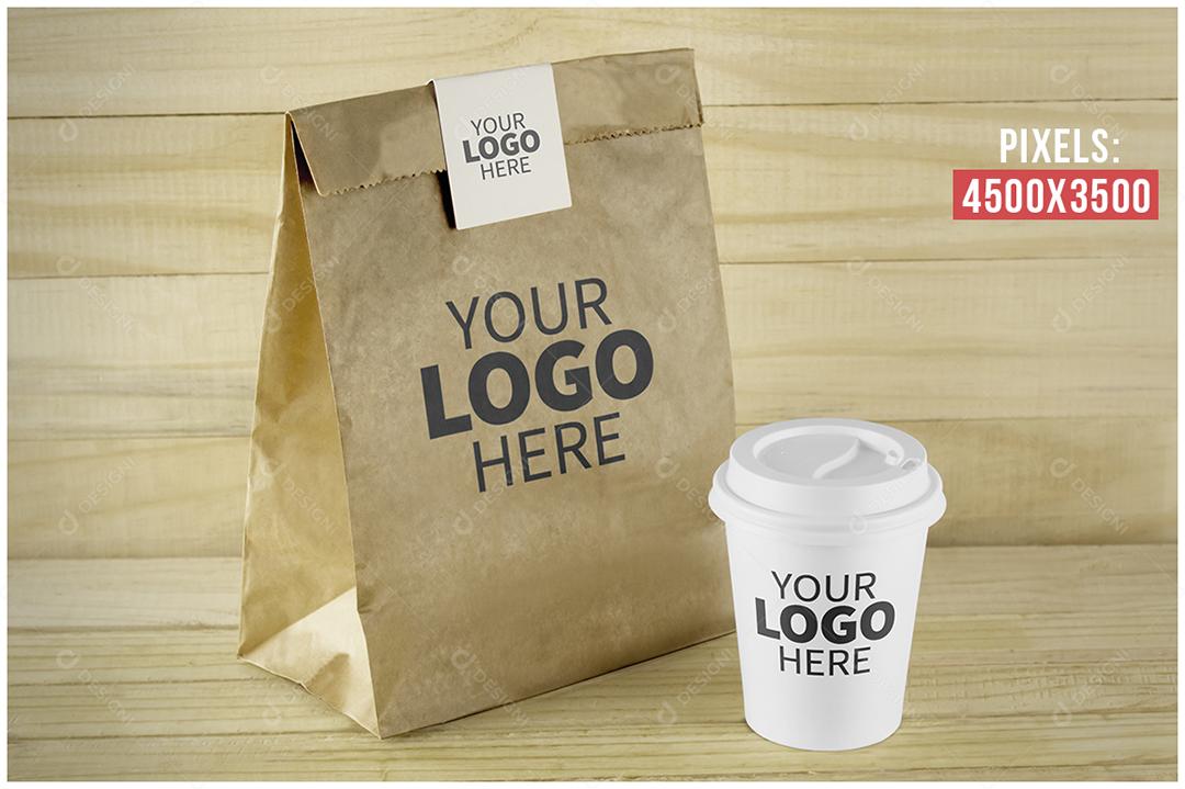 Pacote Kraft Mockup Copo Café PSD