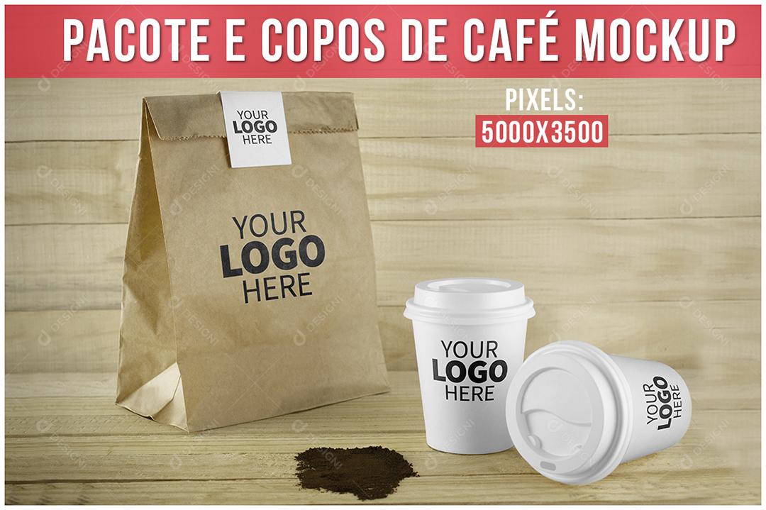 Pacote Kraft Mockup Copos Café PSD