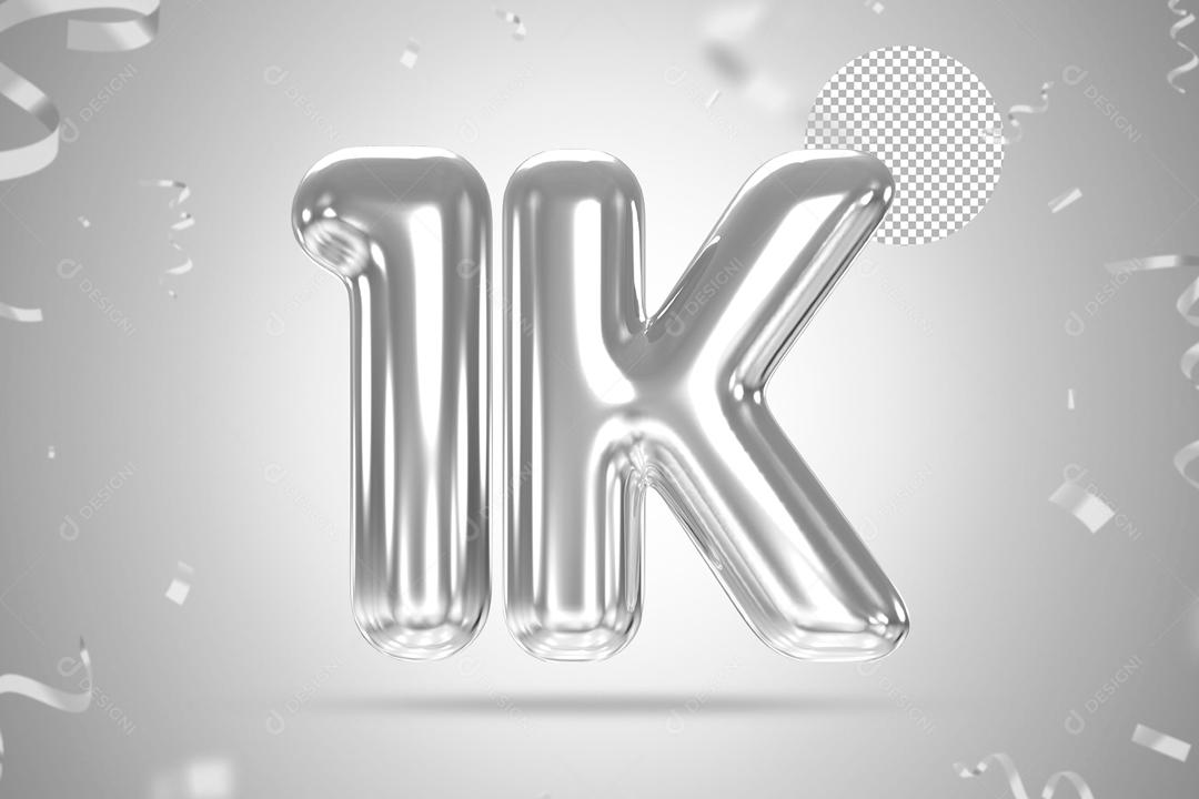 Número 3D 1K Prata Para Composição PSD