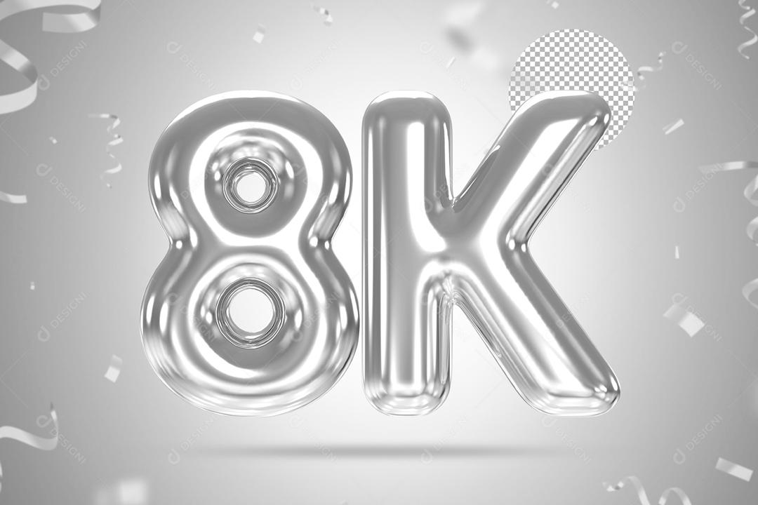 Número 3D 8K Prata Para Composição PSD