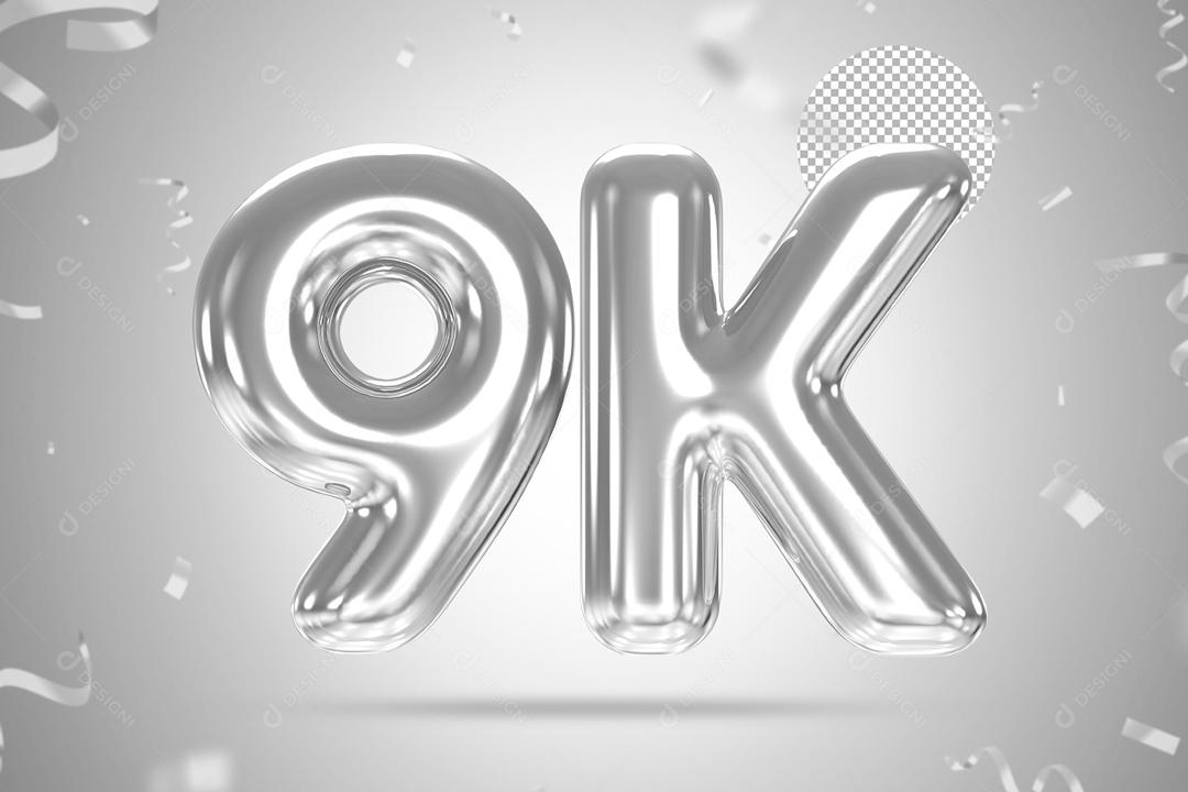 Número 3D 9K Prata Para Composição PSD