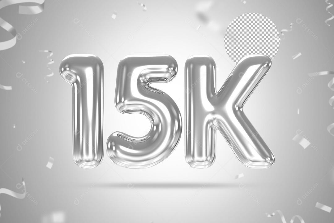 Número 3D 15K Prata Para Composição PSD