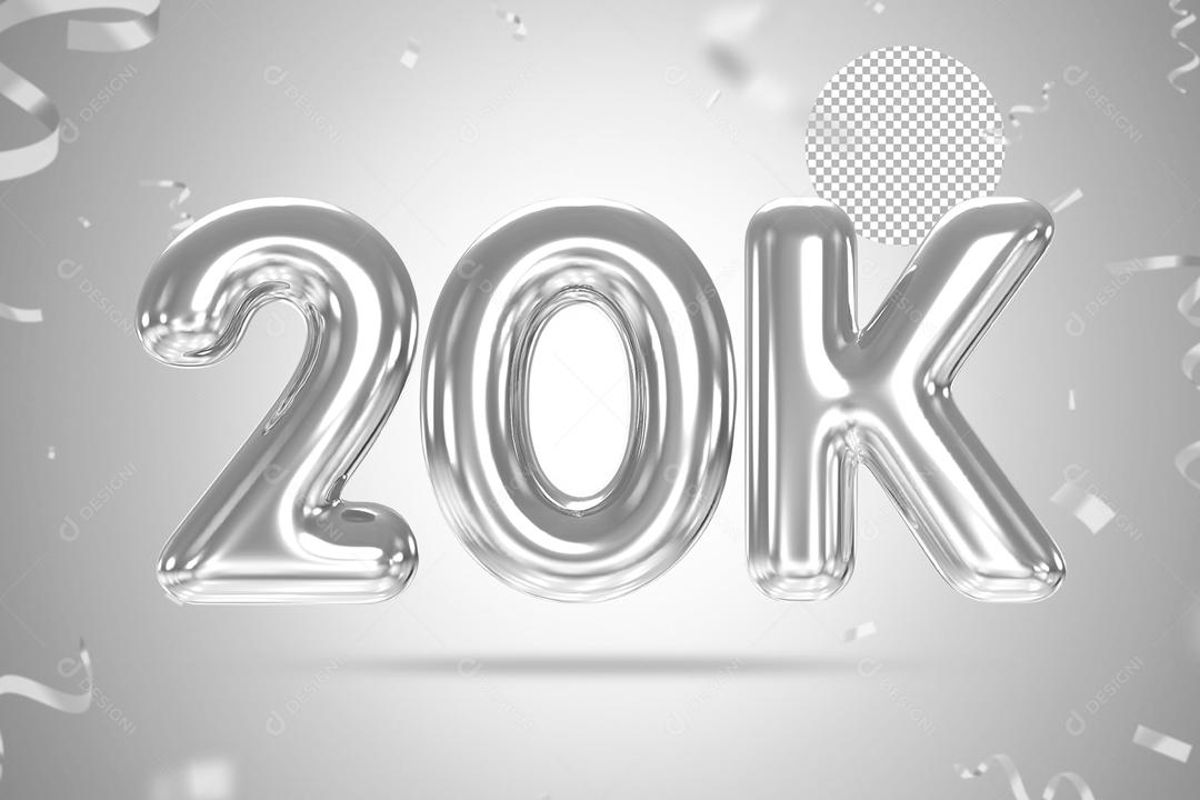 Número 3D 20K Prata Para Composição PSD