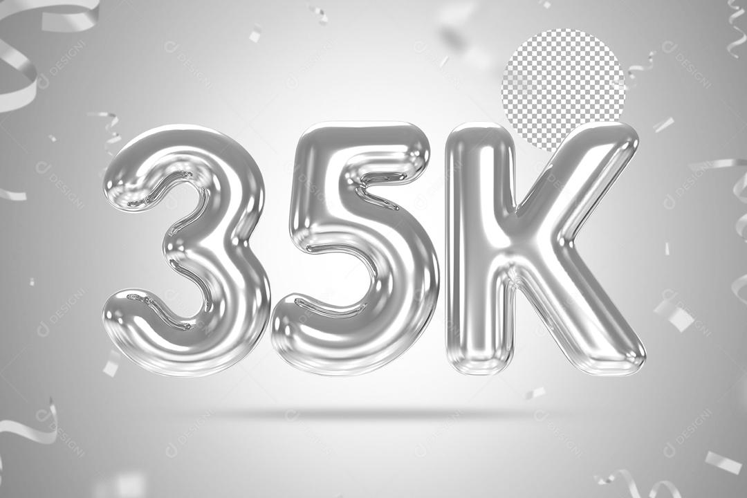 Número 3D 35K Prata Para Composição PSD