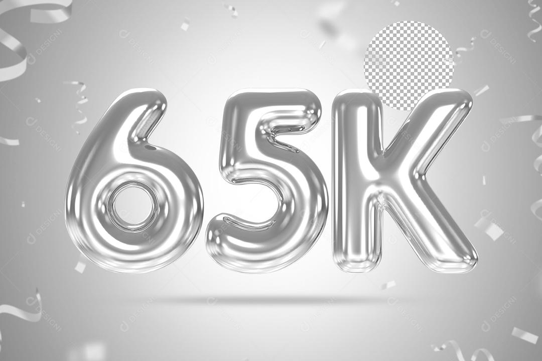 Número 3D 65K Prata Para Composição PSD