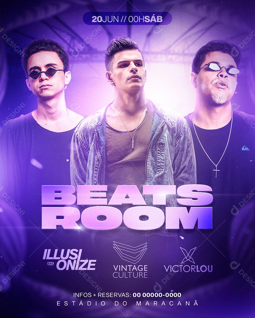 Flyer Evento Shows Beats Room Dj Musica Eletrônica House Social Media PSD Editável