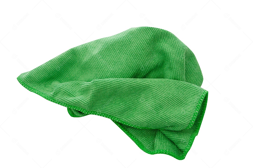 Pano de microfibra verde sobre fundo branco.