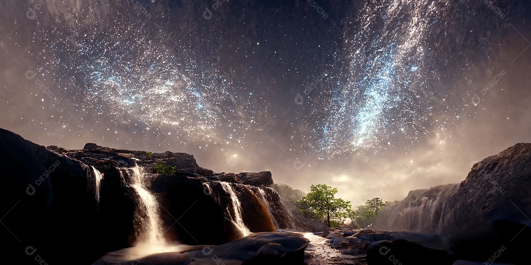 Via láctea com montanhas 3D