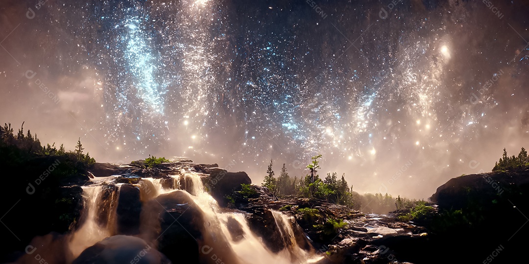 Via láctea com montanhas 3D