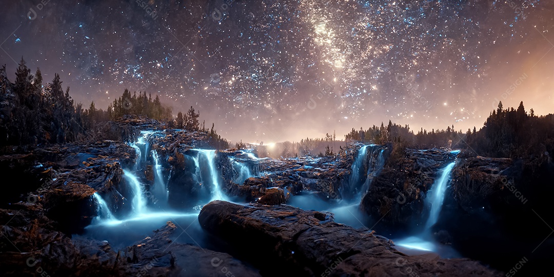 Via láctea com montanhas 3D