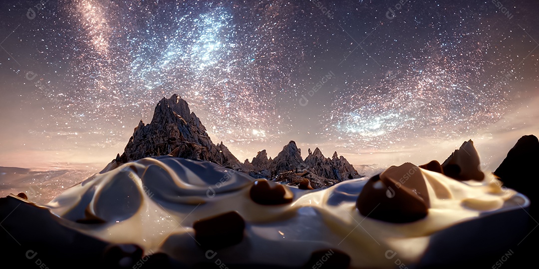 Via láctea com montanhas 3D