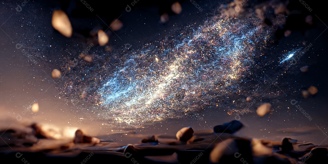 Via láctea com montanhas 3D