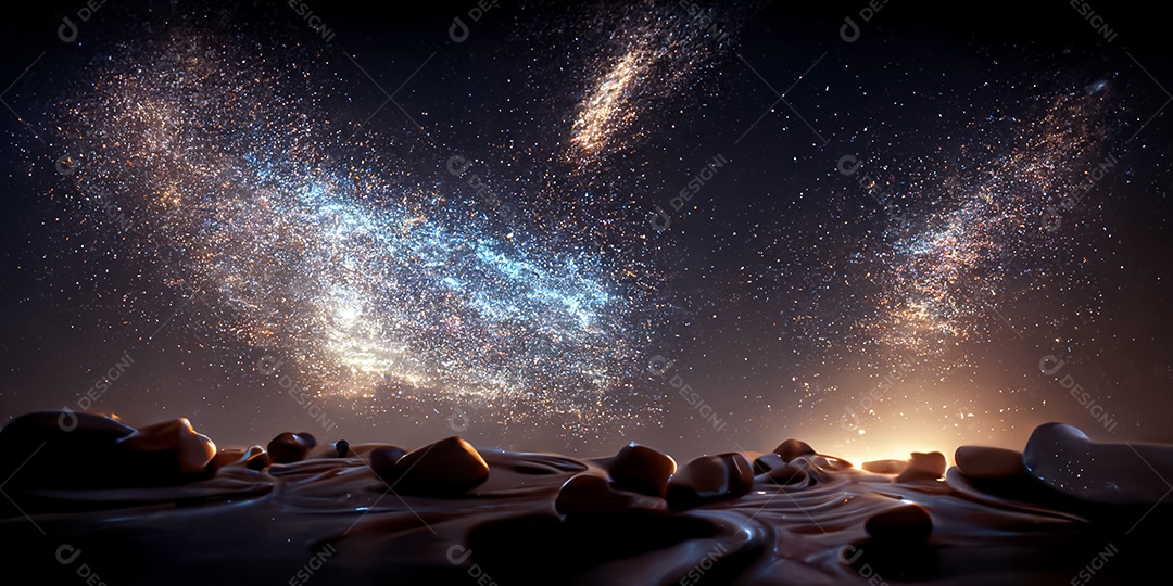 Via láctea com montanhas 3D