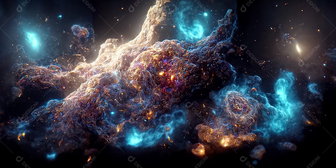 Nebulosa e galáxias no espaço 3D