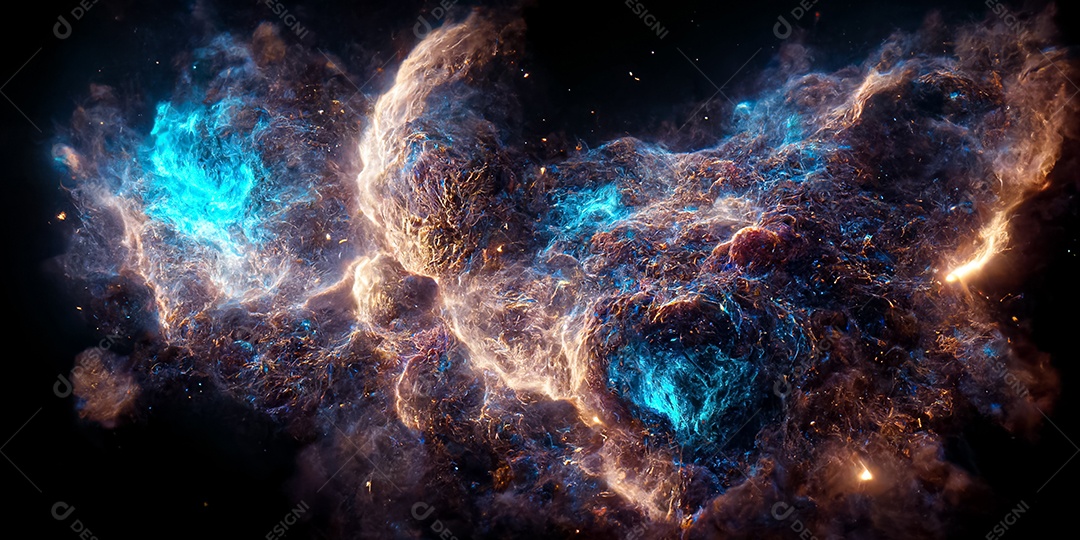Nebulosa e galáxias no espaço 3D