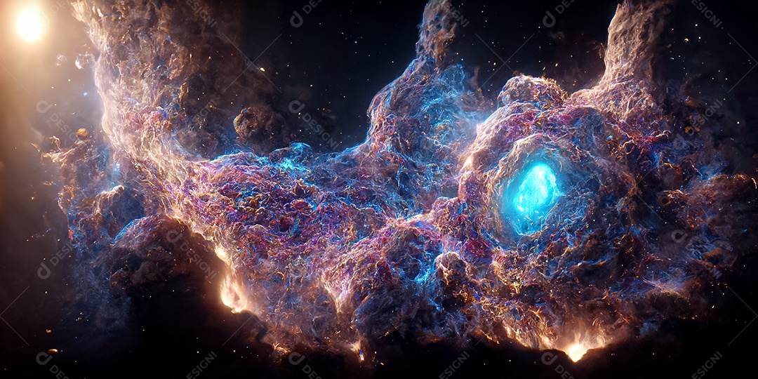 Nebulosa e galáxias no espaço 3D