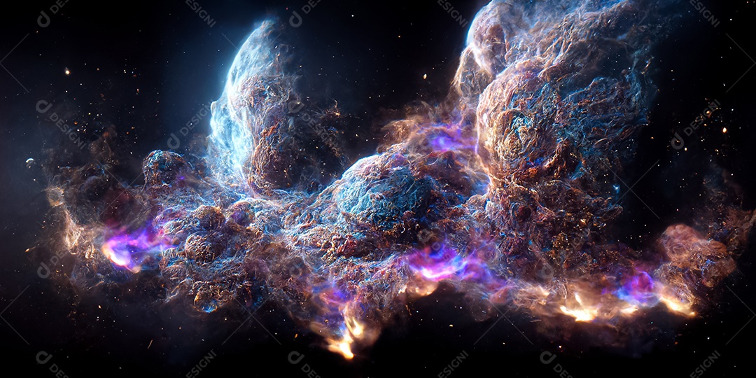 Nebulosa e galáxias no espaço 3D