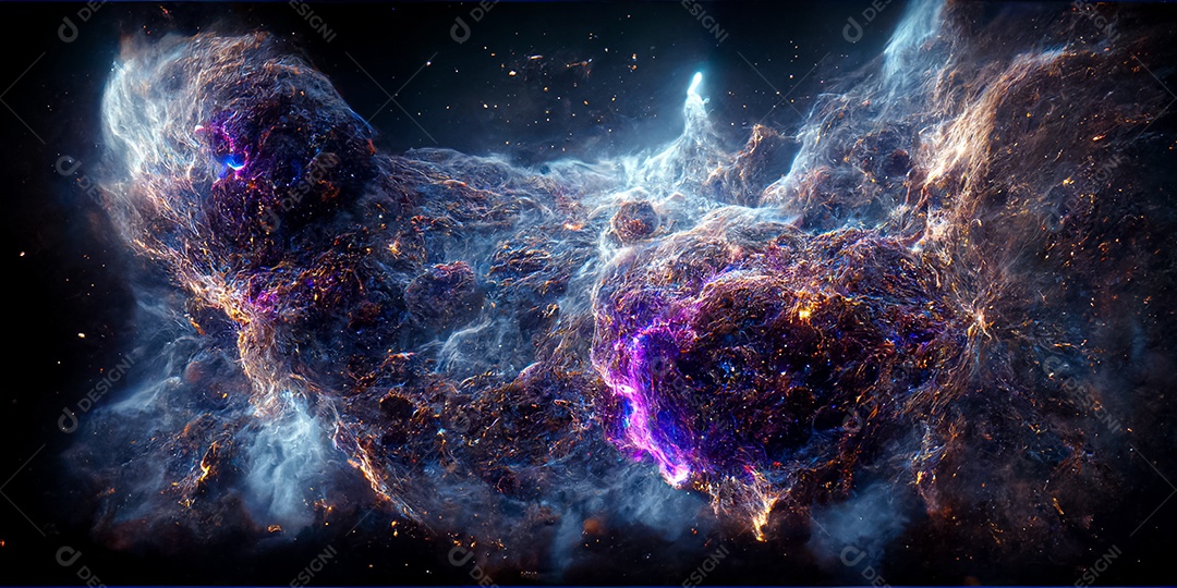 Nebulosa e galáxias no espaço 3D