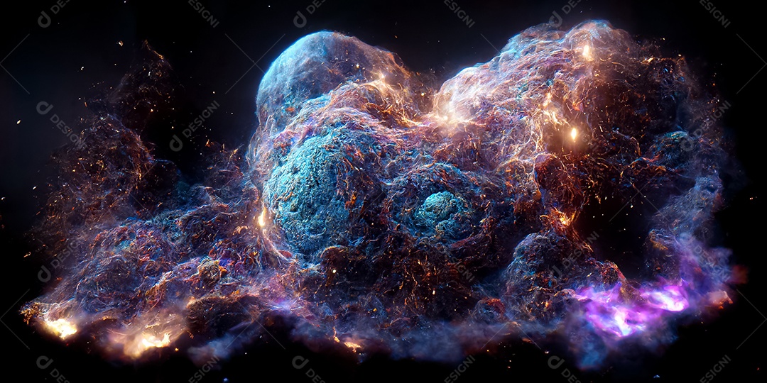 Nebulosa e galáxias no espaço 3D