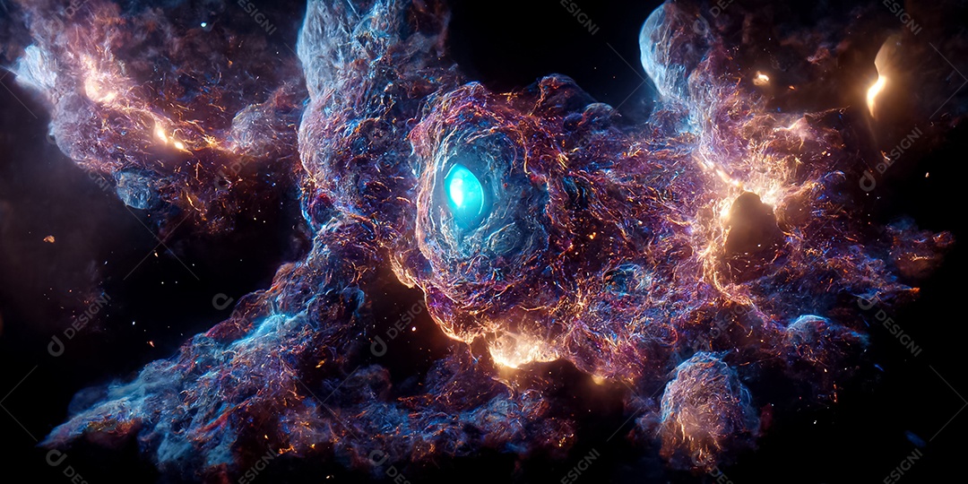 Nebulosa e galáxias no espaço 3D