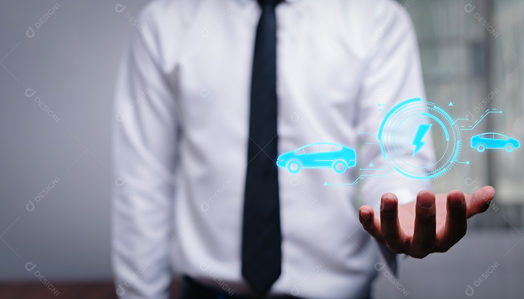 Escolhendo um veículo elétrico. escolha do carro elétrico. apontando para o símbolo