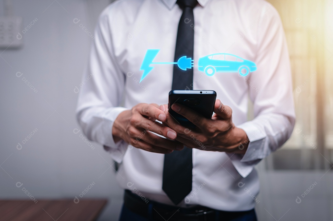 Escolhendo um veículo elétrico. escolha do carro elétrico. apontando para o símbolo