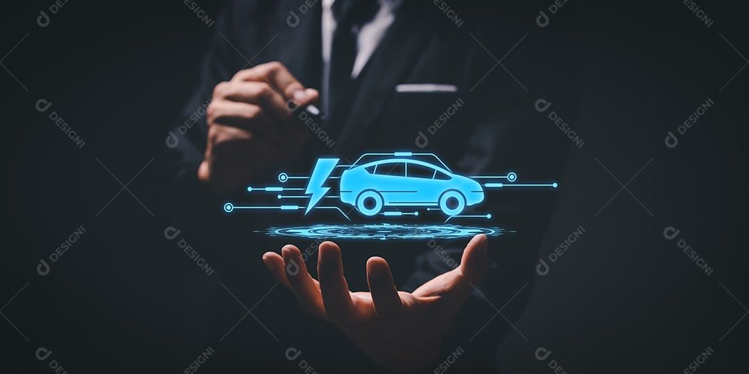 Escolhendo um veículo elétrico. escolha do carro elétrico. apontou para o símbolo