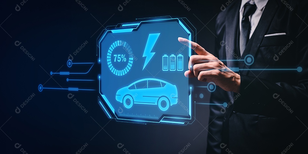 Escolhendo um veículo elétrico. escolha do carro elétrico. apontando para o símbolo