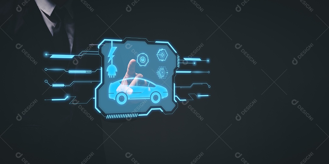 Escolhendo um veículo elétrico. escolha do carro elétrico. apontando para o símbolo